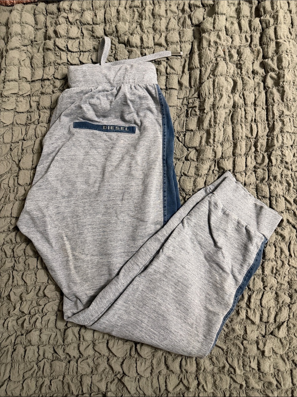 Diesel Light Gray Joggers with Blue Side Stripe